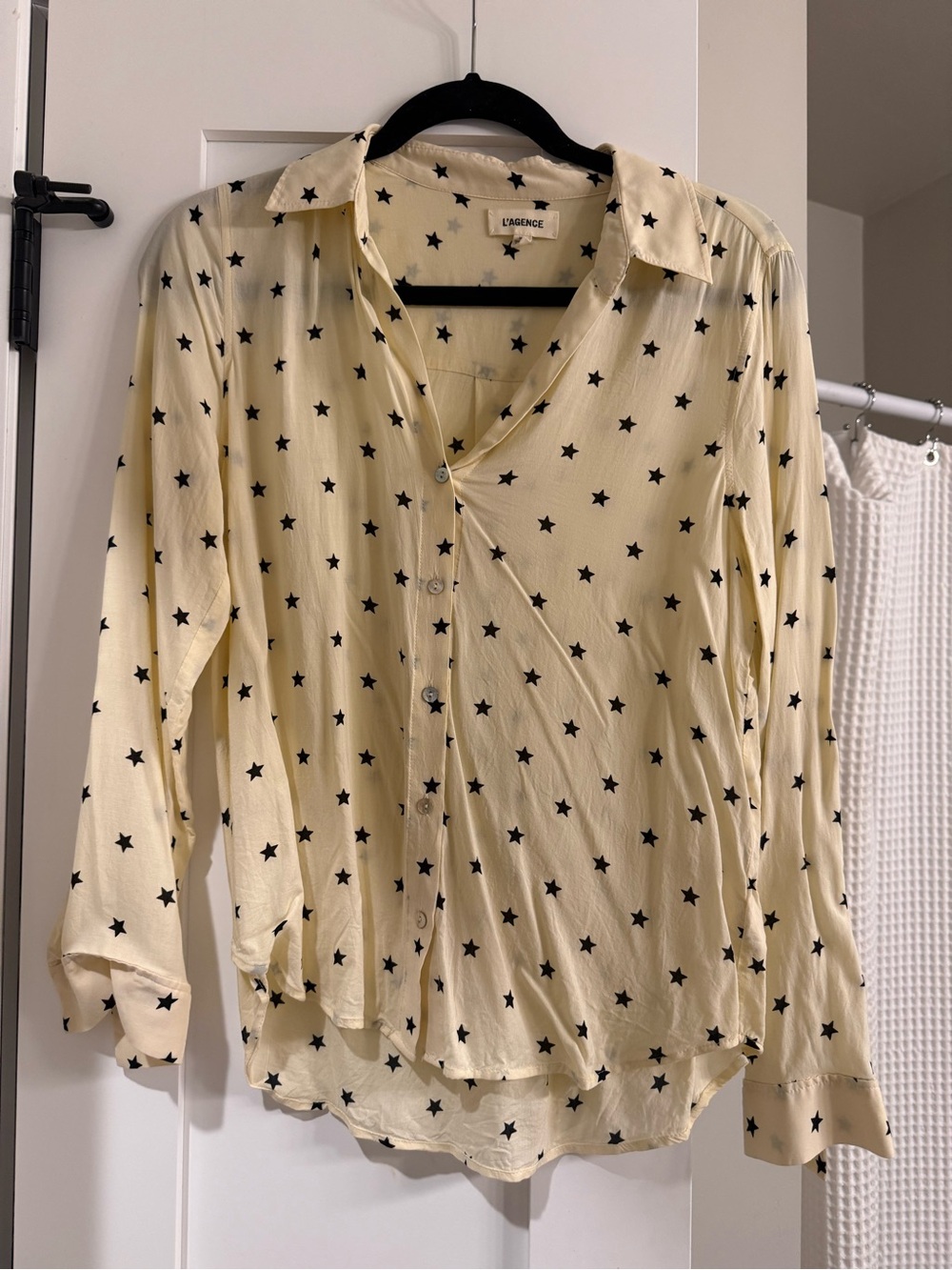 L'AGENCE Pale Yellow Star-Print Button-Down Blouse